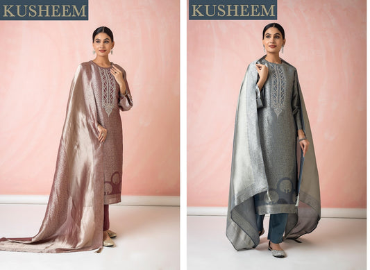 Kusheem Naariti Silk Jacquard Pant Style Suits Exporter