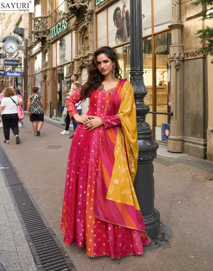 Kusum Sayuri Pure Viscose Gown Dupatta Set Supplier Ahmedabad