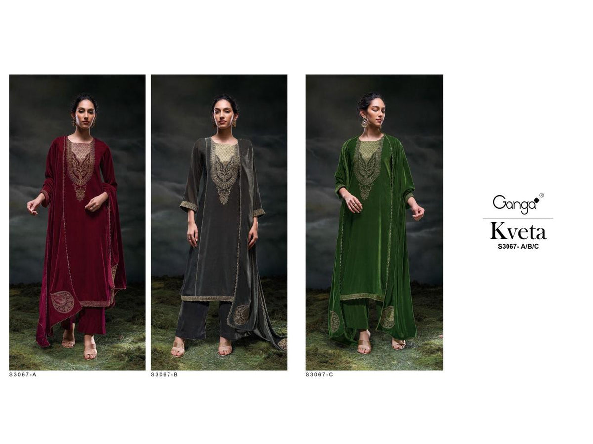 Kveta S3067 Ganga Jacquard Velvet Suits Wholesale