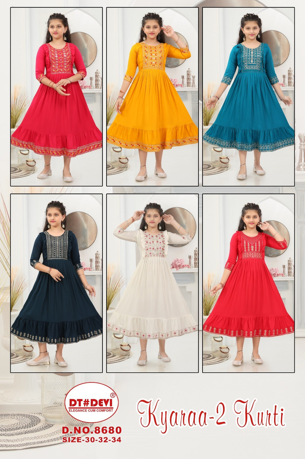 Kyaraa Vol 2-8680 Dt Devi Rayon Girls Gown Exporter India