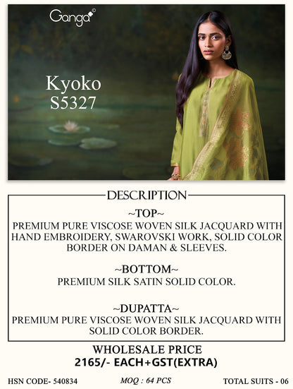 Kyoko S5327 Ganga Woven Silk Plazzo Style Suits Wholesale Rate