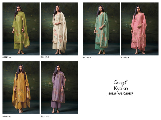 Kyoko S5327 Ganga Woven Silk Plazzo Style Suits Wholesale Rate