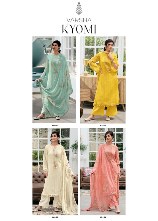 Kyomi Varsha Fashions Viscose Chinon Plazzo Style Suits Wholesale Price