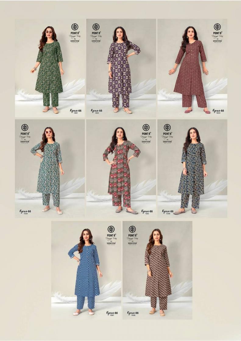 Kyrova-88 Vol 1 Point 8 Deeptex Prints Cotton Co Ord Set Wholesaler