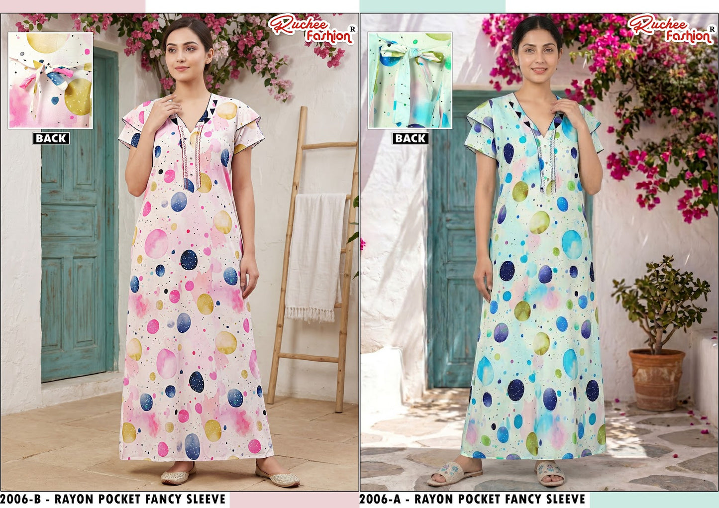 L Size Rayon Ruchee Fashion Night Gowns Wholesaler Gujarat