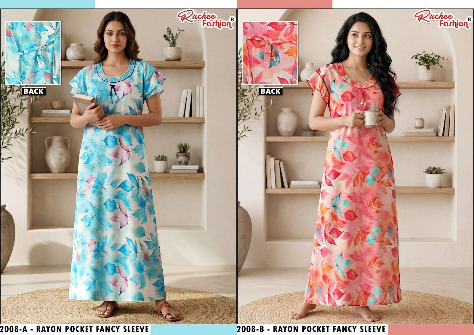 L Size Rayon Ruchee Fashion Night Gowns Wholesaler Gujarat