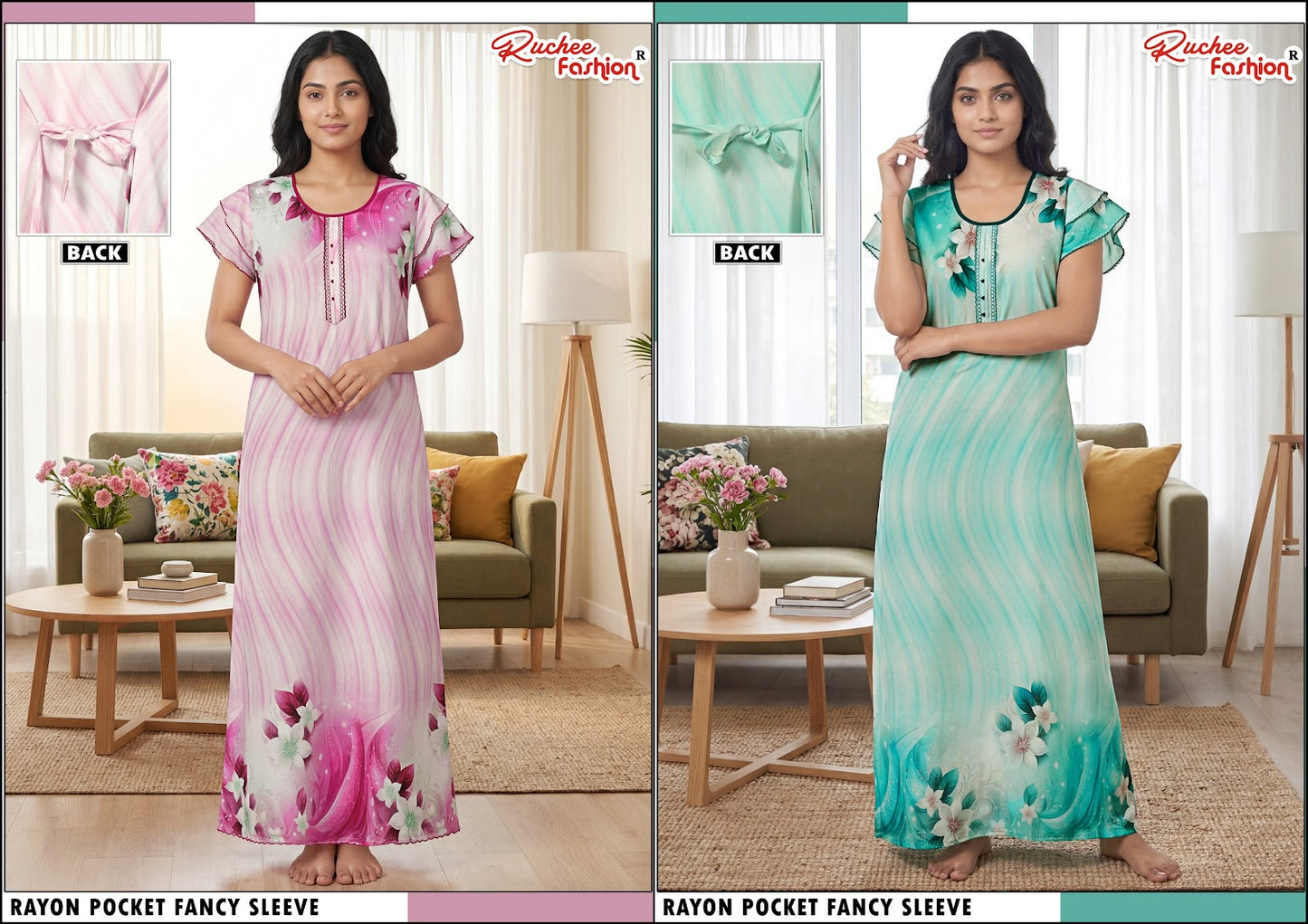 L Size Rayon Ruchee Fashion Night Gowns Wholesaler Gujarat
