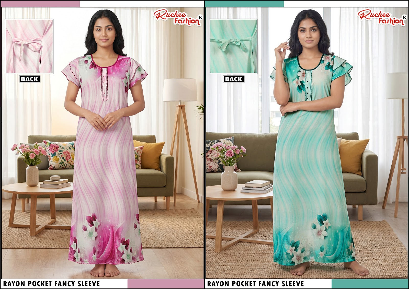 L Size Rayon Ruchee Fashion Night Gowns Wholesaler Gujarat