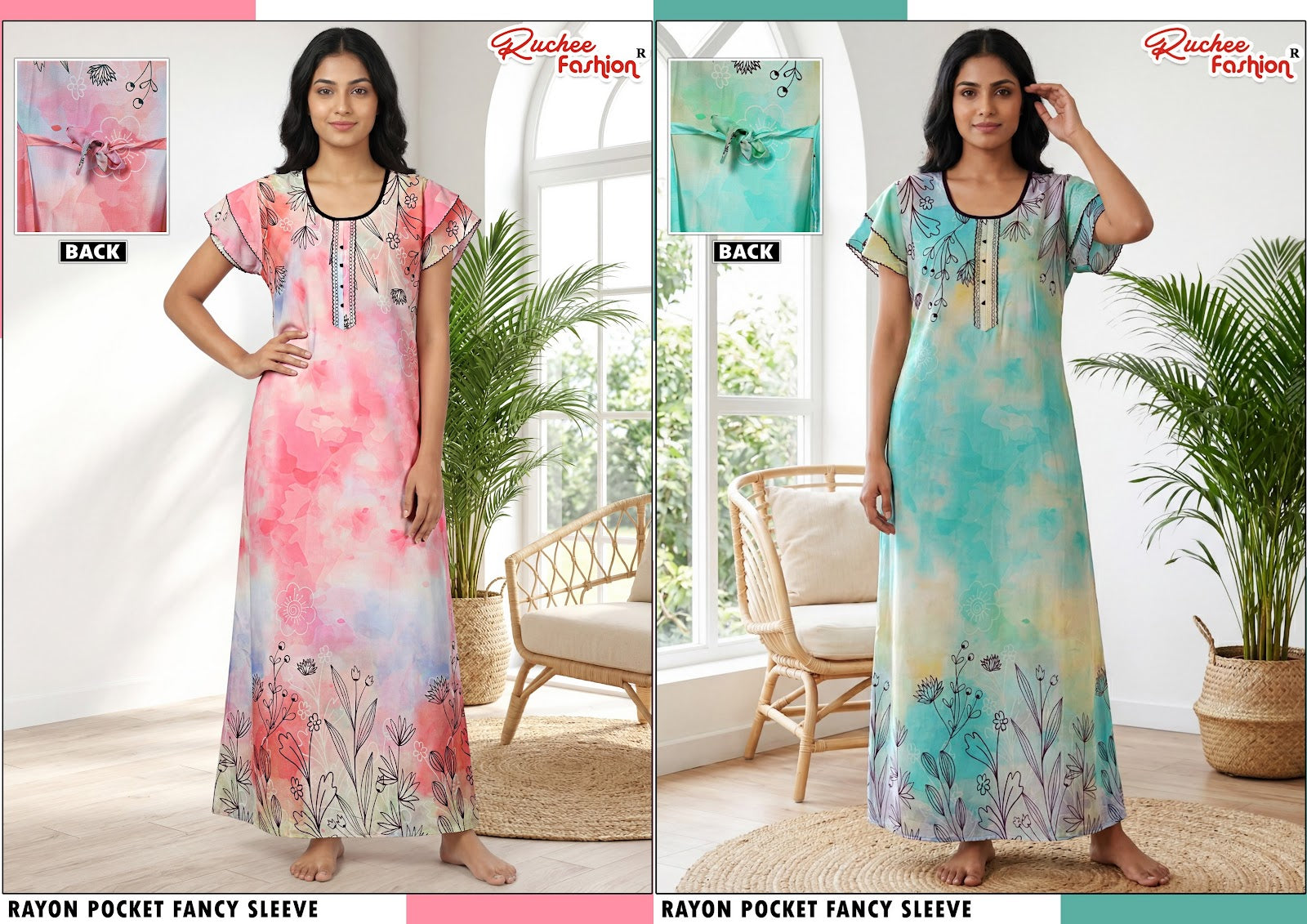 L Size Rayon Ruchee Fashion Night Gowns Wholesaler Gujarat