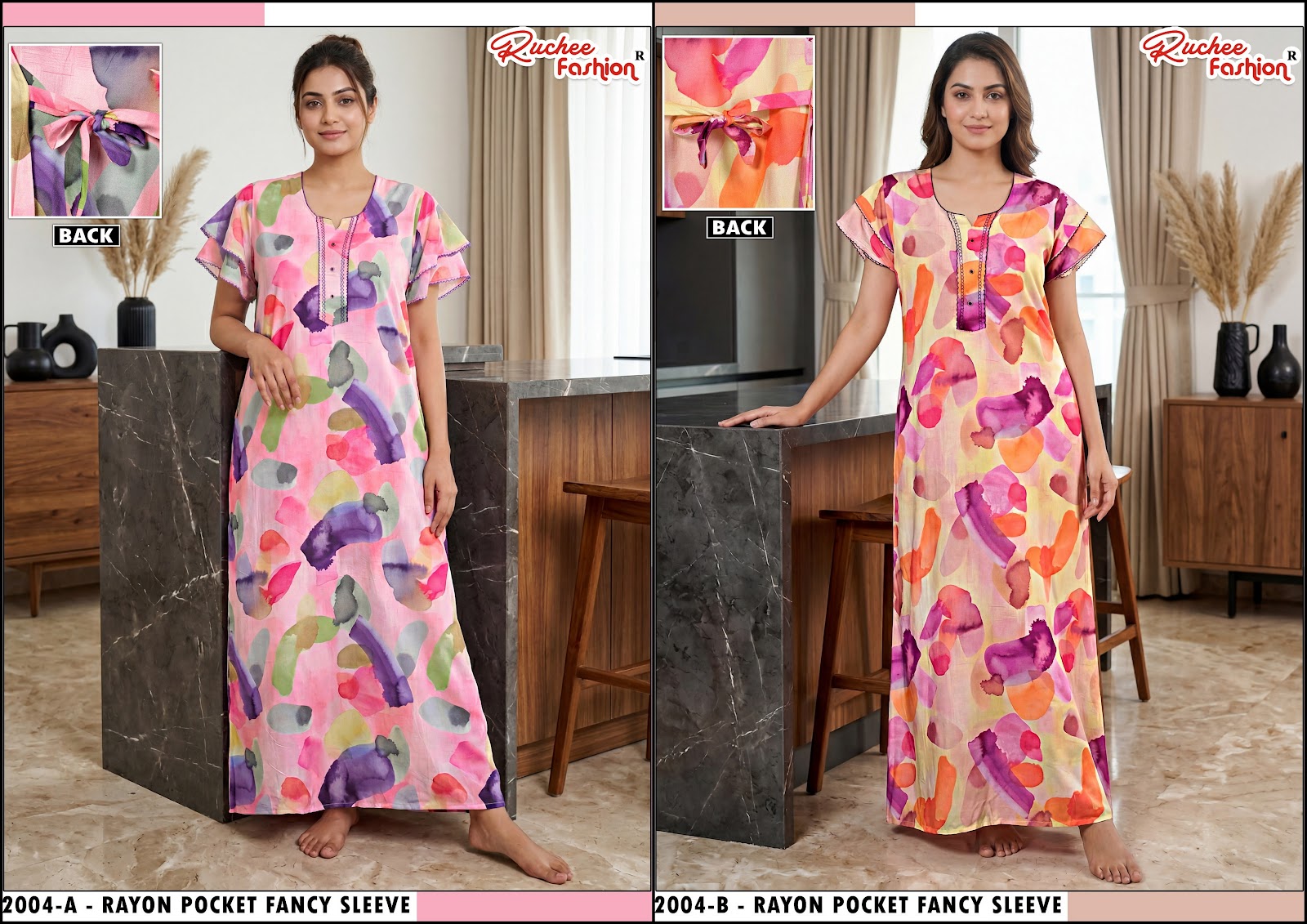 L Size Rayon Ruchee Fashion Night Gowns Wholesaler Gujarat