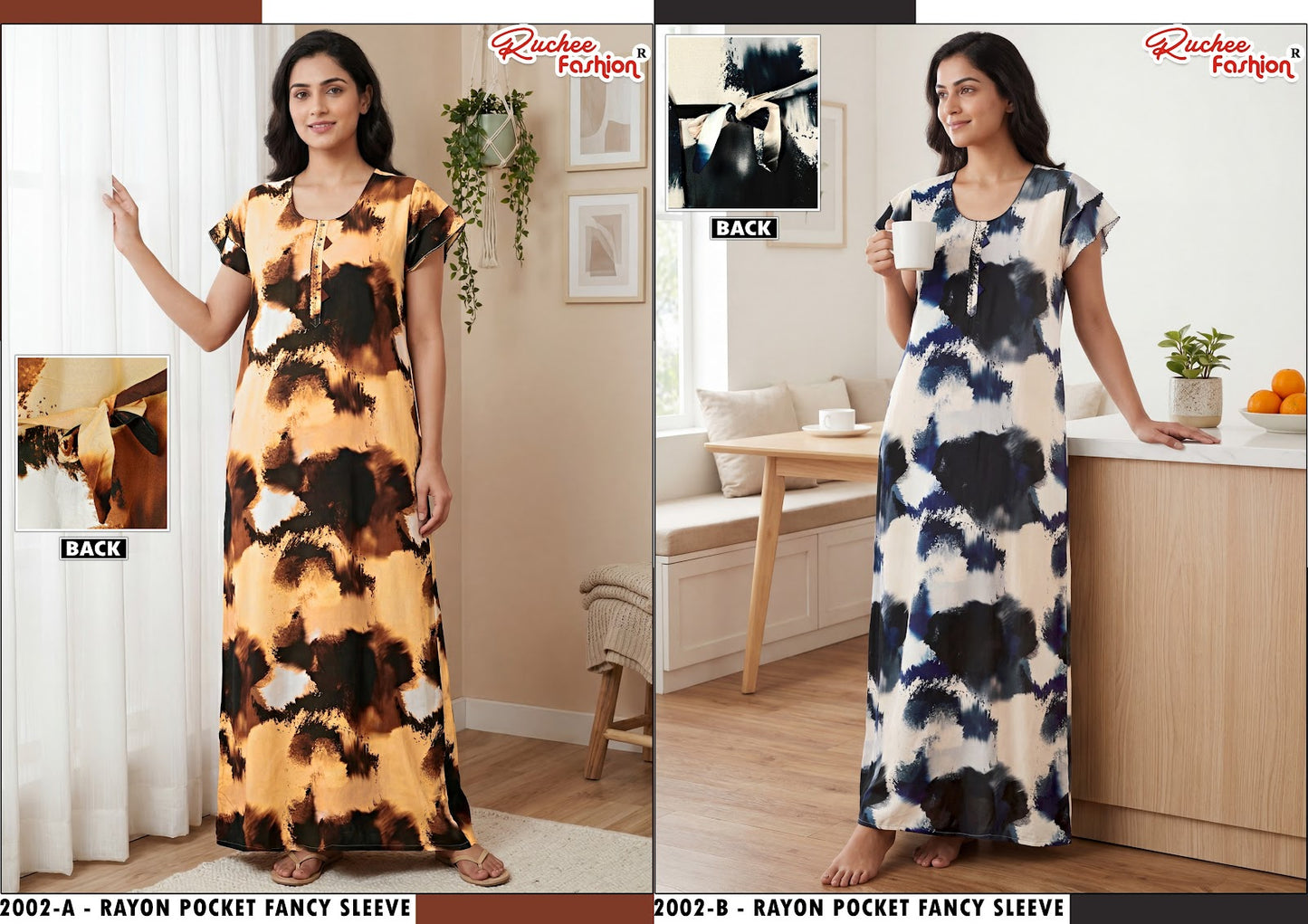 L Size Rayon Ruchee Fashion Night Gowns Wholesaler Gujarat