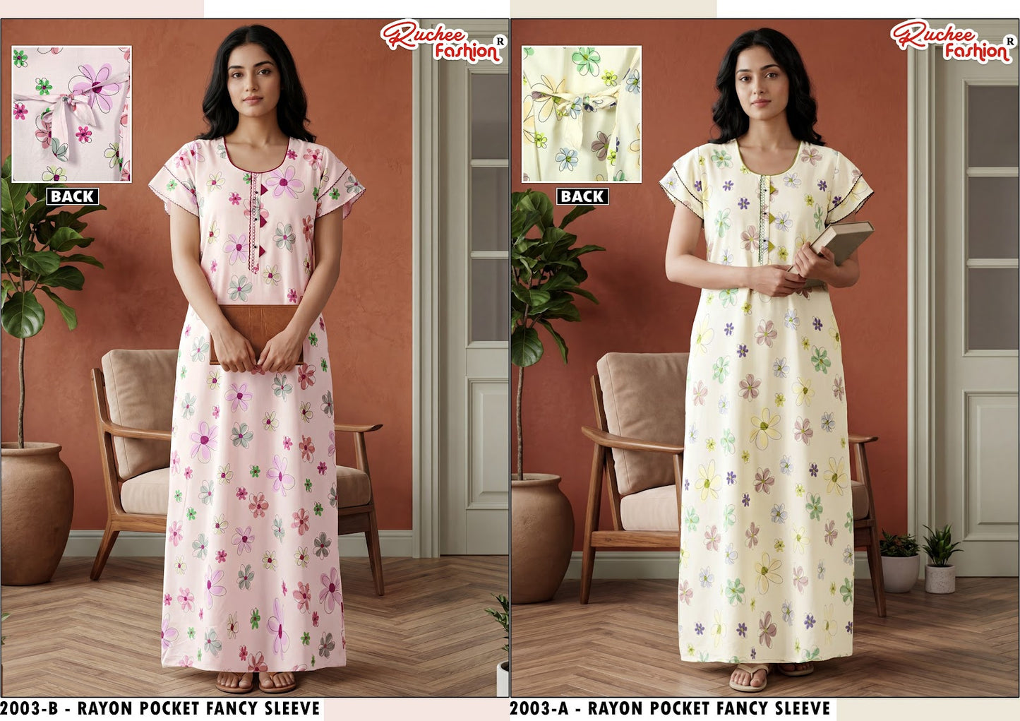 L Size Rayon Ruchee Fashion Night Gowns Wholesaler Gujarat