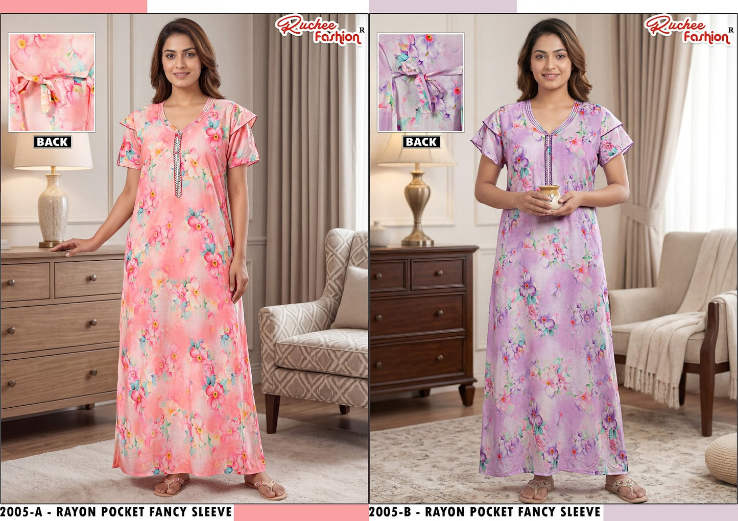 L Size Rayon Ruchee Fashion Night Gowns Wholesaler Gujarat