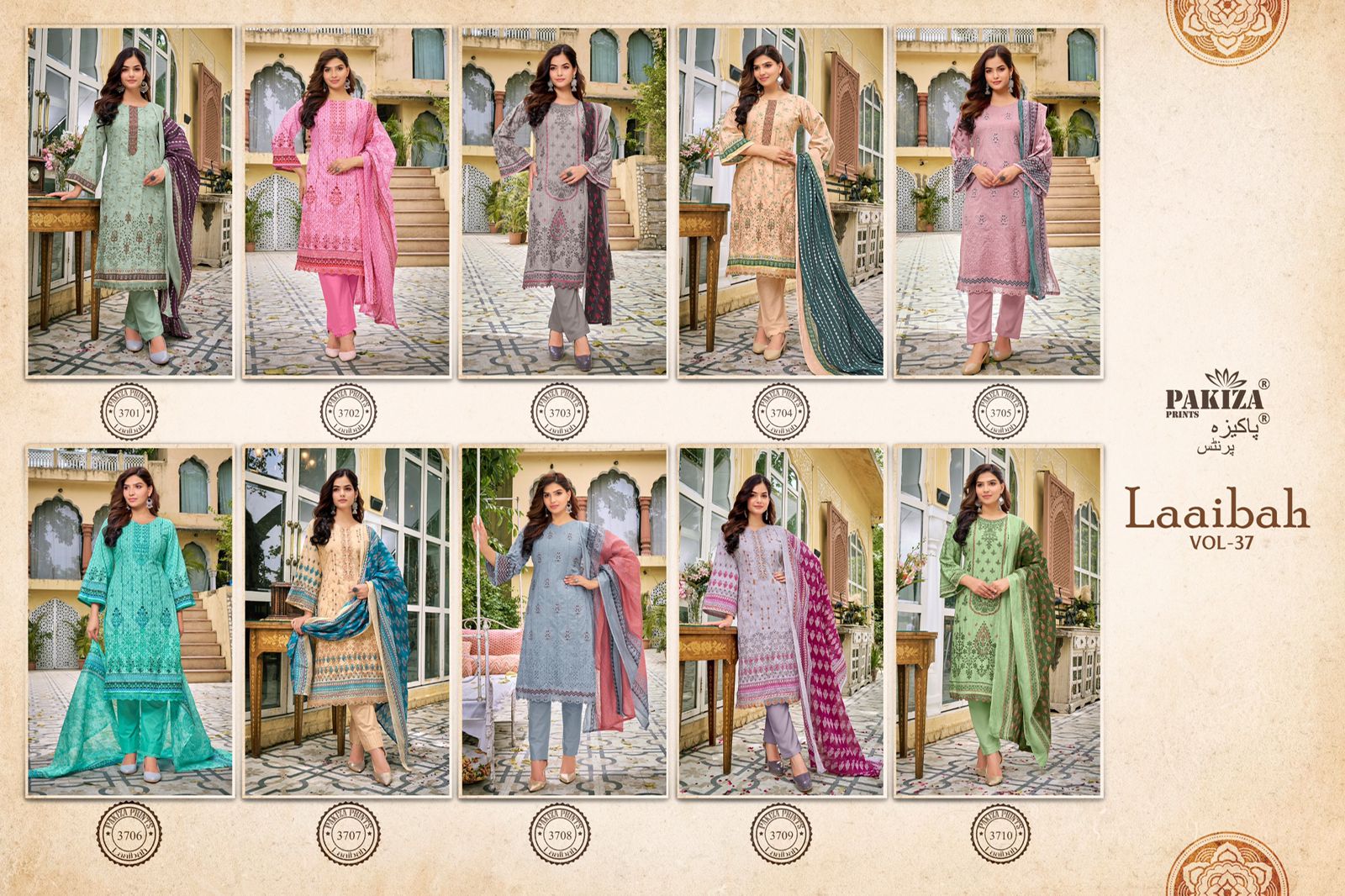 Laaibah Vol 37 Pakiza Prints Lawn Cotton Karachi Salwar Suits Wholesale Price