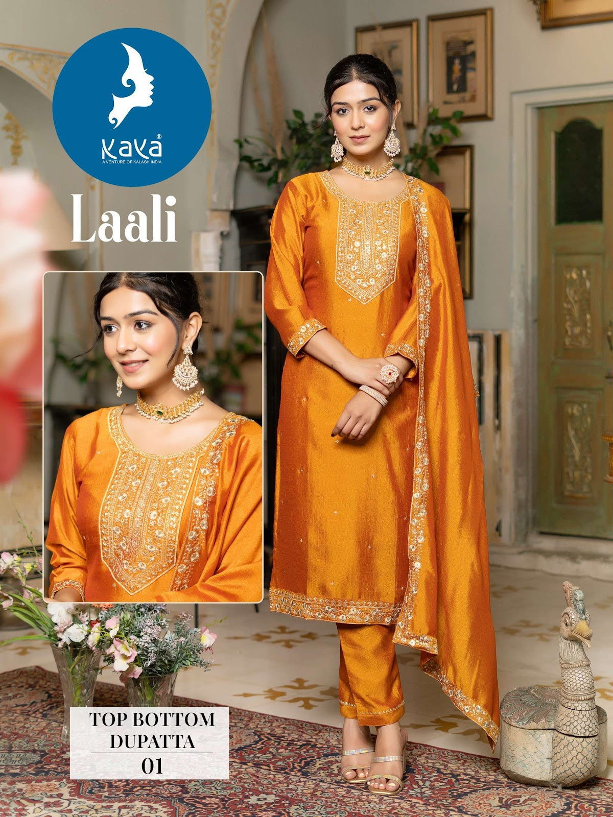 Laali Kaya Vichitra Silk Readymade Pant Style Suits Wholesaler India