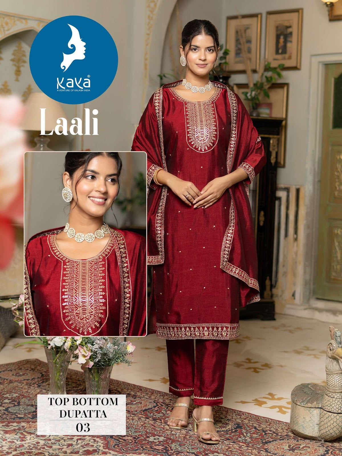 Laali Kaya Vichitra Silk Readymade Pant Style Suits Wholesaler India