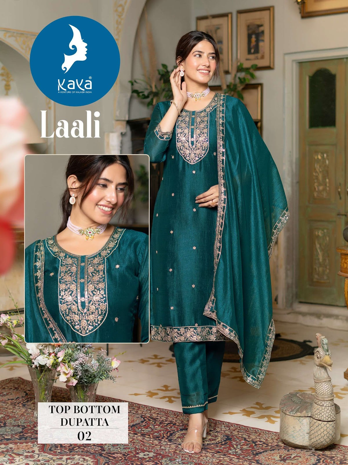 Laali Kaya Vichitra Silk Readymade Pant Style Suits Wholesaler India