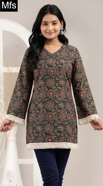 Lace And V Neck 2907 Mfs Cotton Short Kurtis Exporter