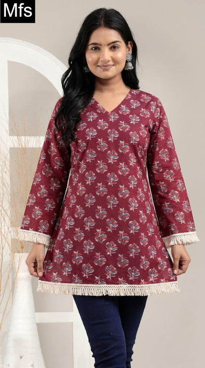Lace And V Neck 2907 Mfs Cotton Short Kurtis Exporter
