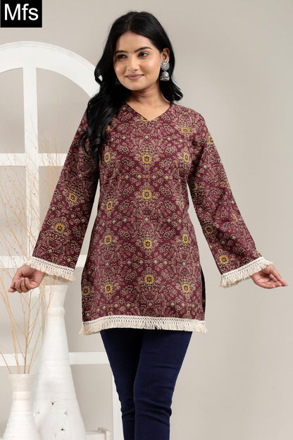 Lace And V Neck 2907 Mfs Cotton Short Kurtis Exporter