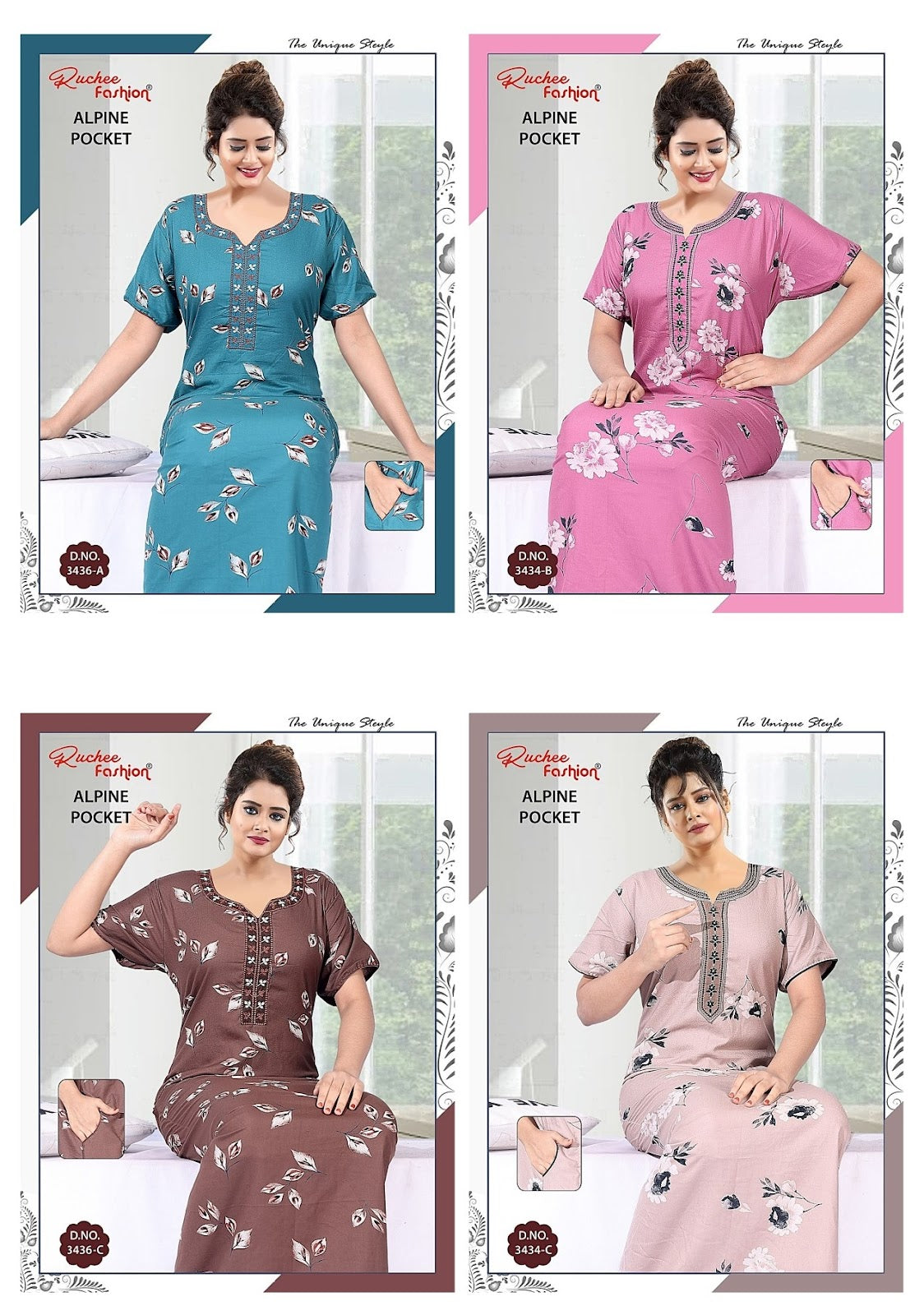 Lace Neckline Ruchee Fashion Alpine Night Gowns Wholesaler Ahmedabad