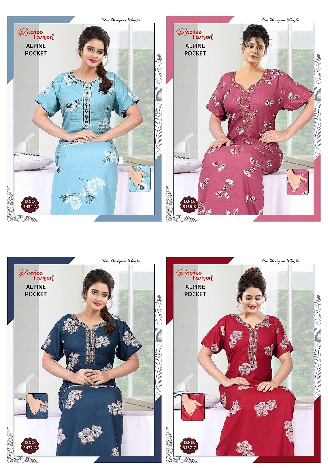 Lace Neckline Ruchee Fashion Alpine Night Gowns Wholesaler Ahmedabad