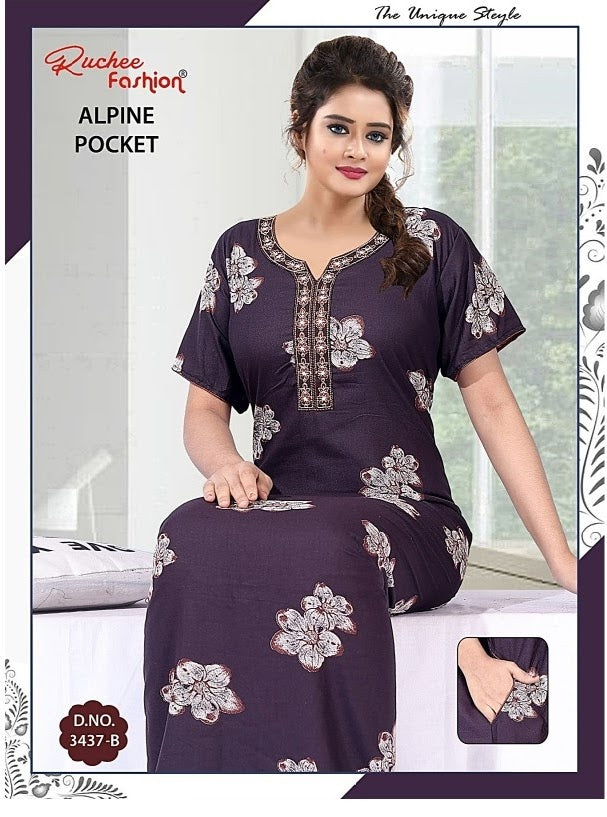 Lace Neckline Ruchee Fashion Alpine Night Gowns Wholesaler Ahmedabad