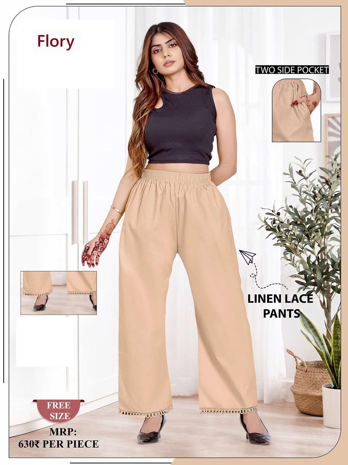 Lace Pants 0509 Flory Linen Branded Palazzo Exporter Gujarat