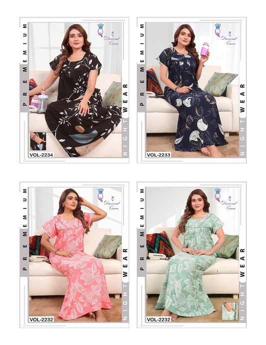 Lace Pattern Diamond Queen Rayon Night Gowns Supplier Ahmedabad