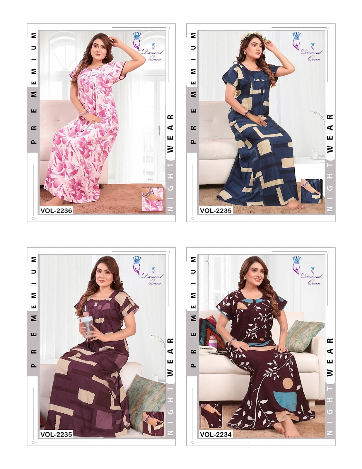 Lace Pattern Diamond Queen Rayon Night Gowns Supplier Ahmedabad