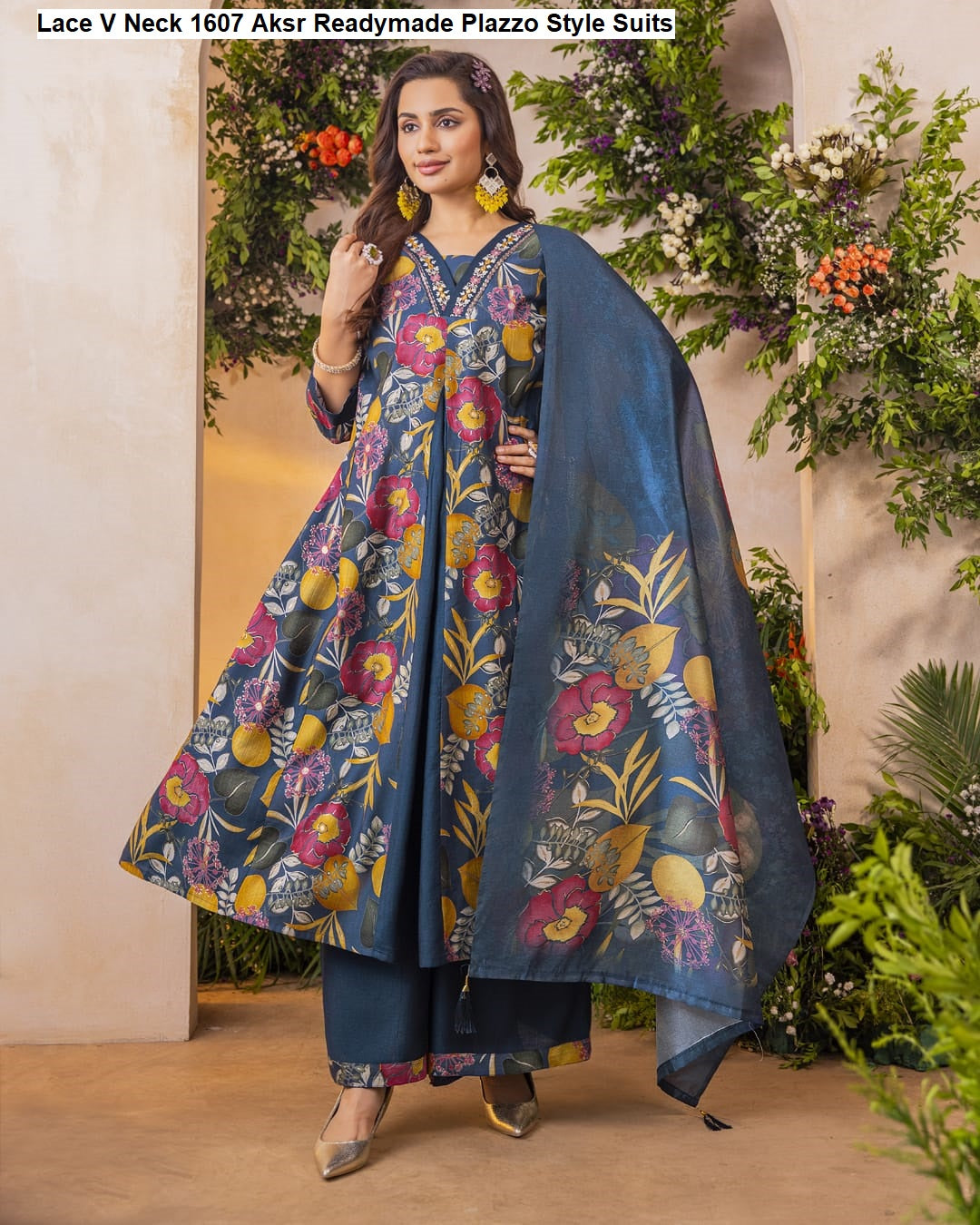 Lace V Neck 1607 Aksr Vatican Silk Readymade Plazzo Style Suits Wholesaler Ahmedabad