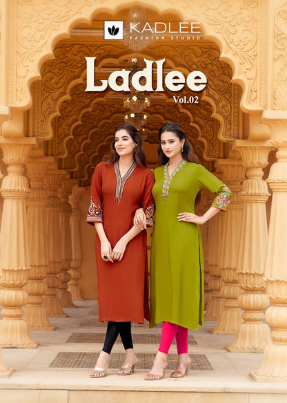 Ladlee Vol 2 Kadlee Rayon Long Straight Kurti Wholesaler Ahmedabad