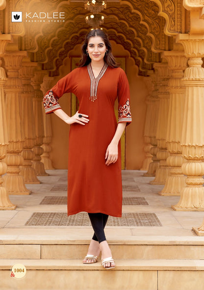 Ladlee Vol 2 Kadlee Rayon Long Straight Kurti Wholesaler Ahmedabad