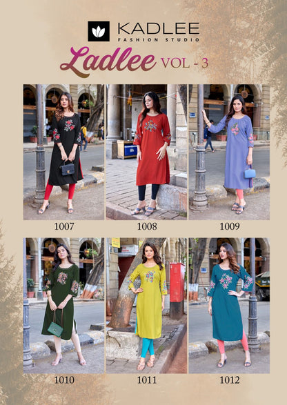 Ladlee Vol 3 Kadlee Heavy Rayon Long Straight Kurti Wholesale