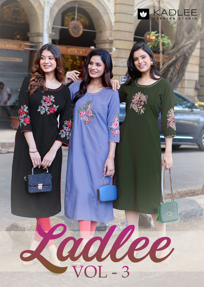 Ladlee Vol 3 Kadlee Heavy Rayon Long Straight Kurti Wholesale