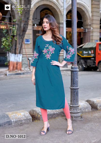 Ladlee Vol 3 Kadlee Heavy Rayon Long Straight Kurti Wholesale