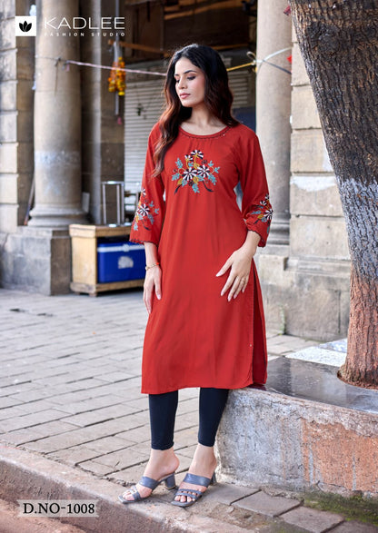 Ladlee Vol 3 Kadlee Heavy Rayon Long Straight Kurti Wholesale