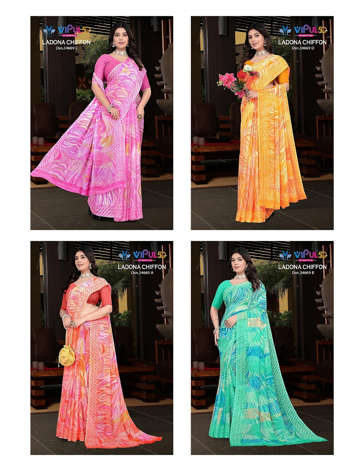 Ladona 34669 Vipul Chiffon Sarees Manufacturer India
