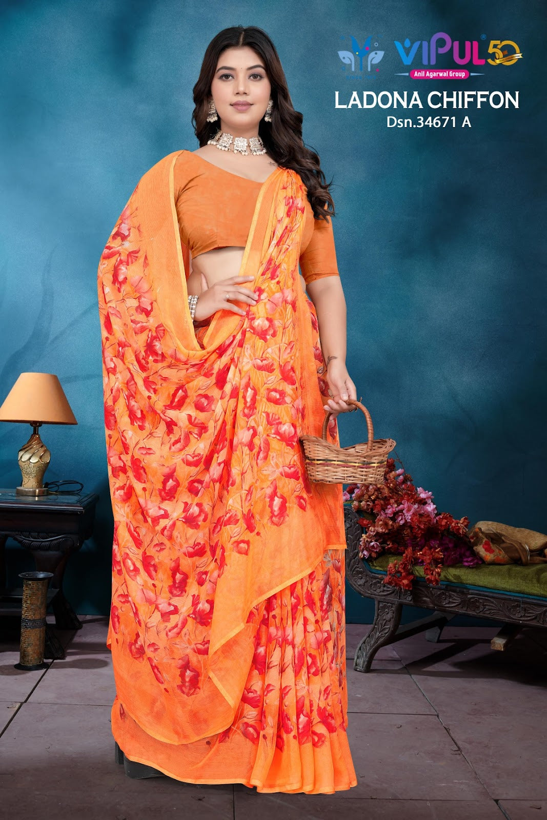 Ladona 34671 Vipul Chiffon Sarees Wholesale Price