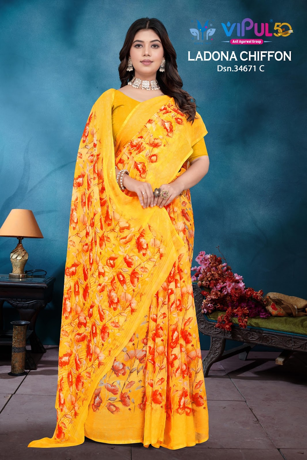 Ladona 34671 Vipul Chiffon Sarees Wholesale Price