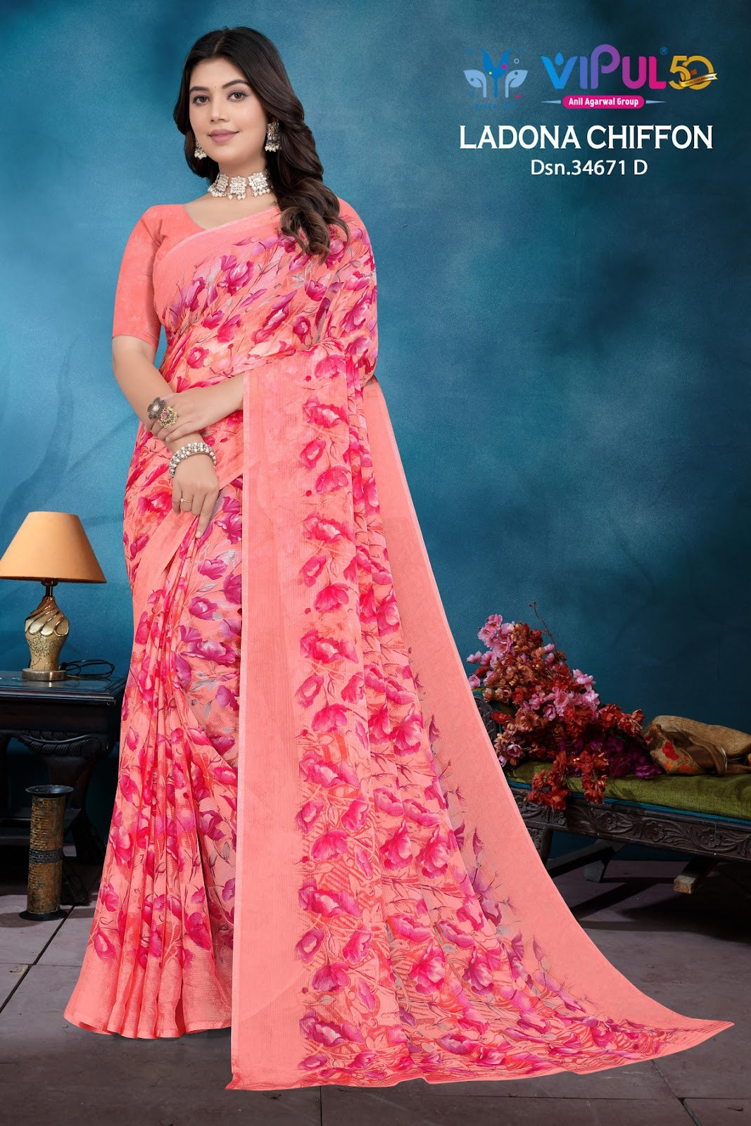 Ladona 34671 Vipul Chiffon Sarees Wholesale Price