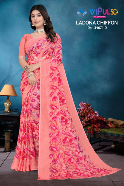 Ladona 34671 Vipul Chiffon Sarees Wholesale Price