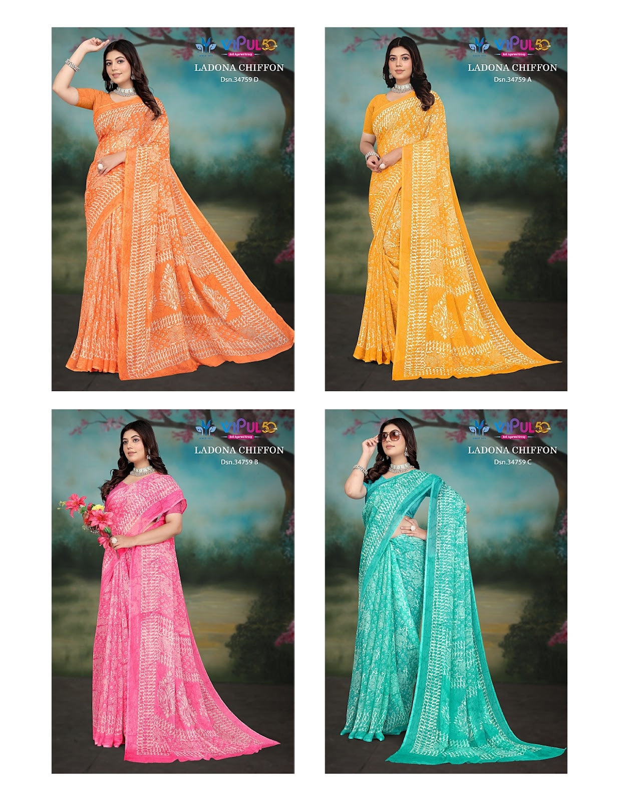 Ladona 34759 Vipul Chiffon Sarees Supplier
