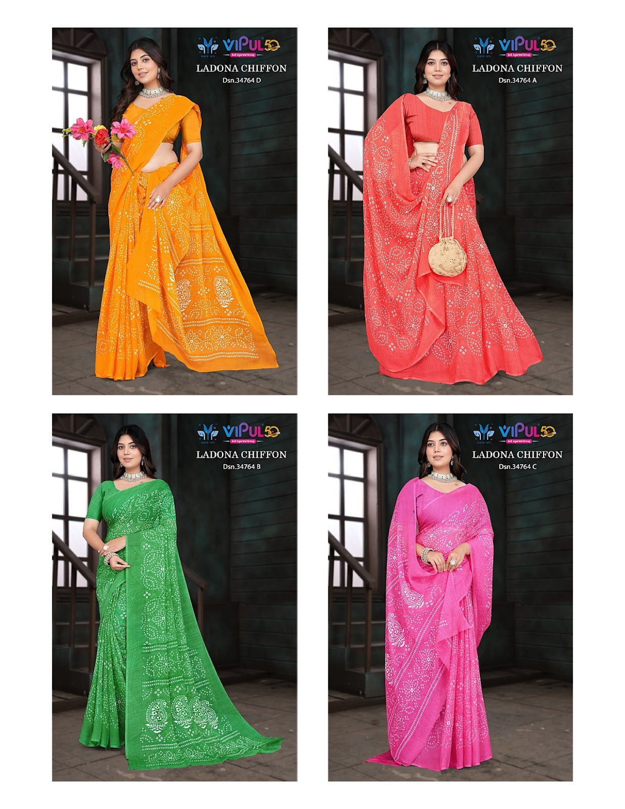 Ladona 34764 Vipul Chiffon Sarees Wholesale