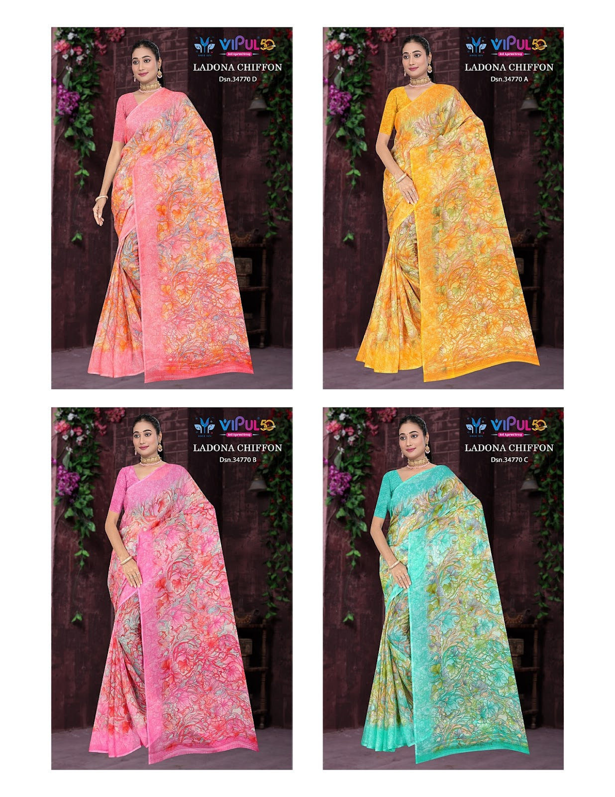 Ladona 34770 Vipul Chiffon Sarees Wholesale Rate