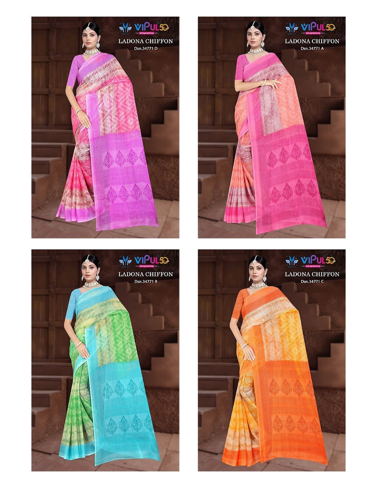 Ladona 34771 Vipul Chiffon Sarees Manufacturer