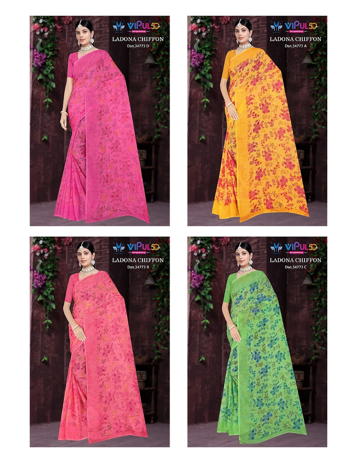 Ladona 34773 Vipul Chiffon Sarees Manufacturer Ahmedabad