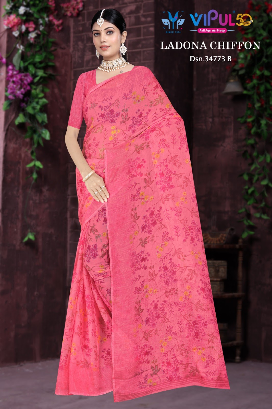 Ladona 34773 Vipul Chiffon Sarees Manufacturer Ahmedabad