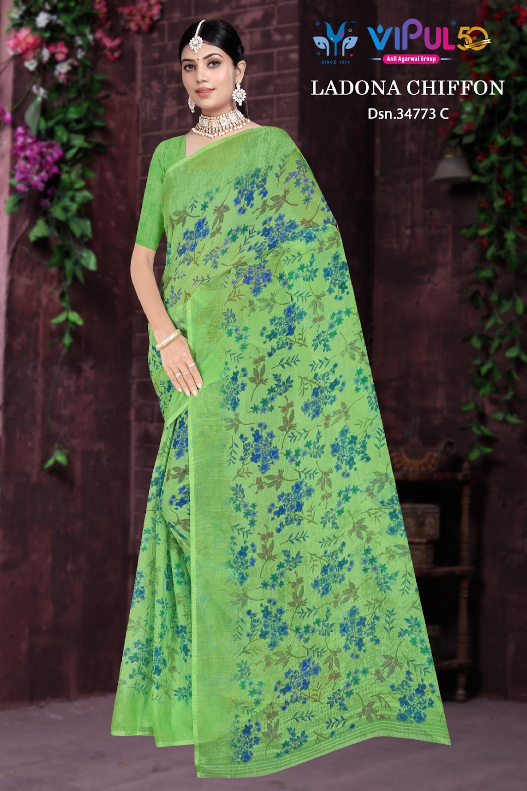 Ladona 34773 Vipul Chiffon Sarees Manufacturer Ahmedabad