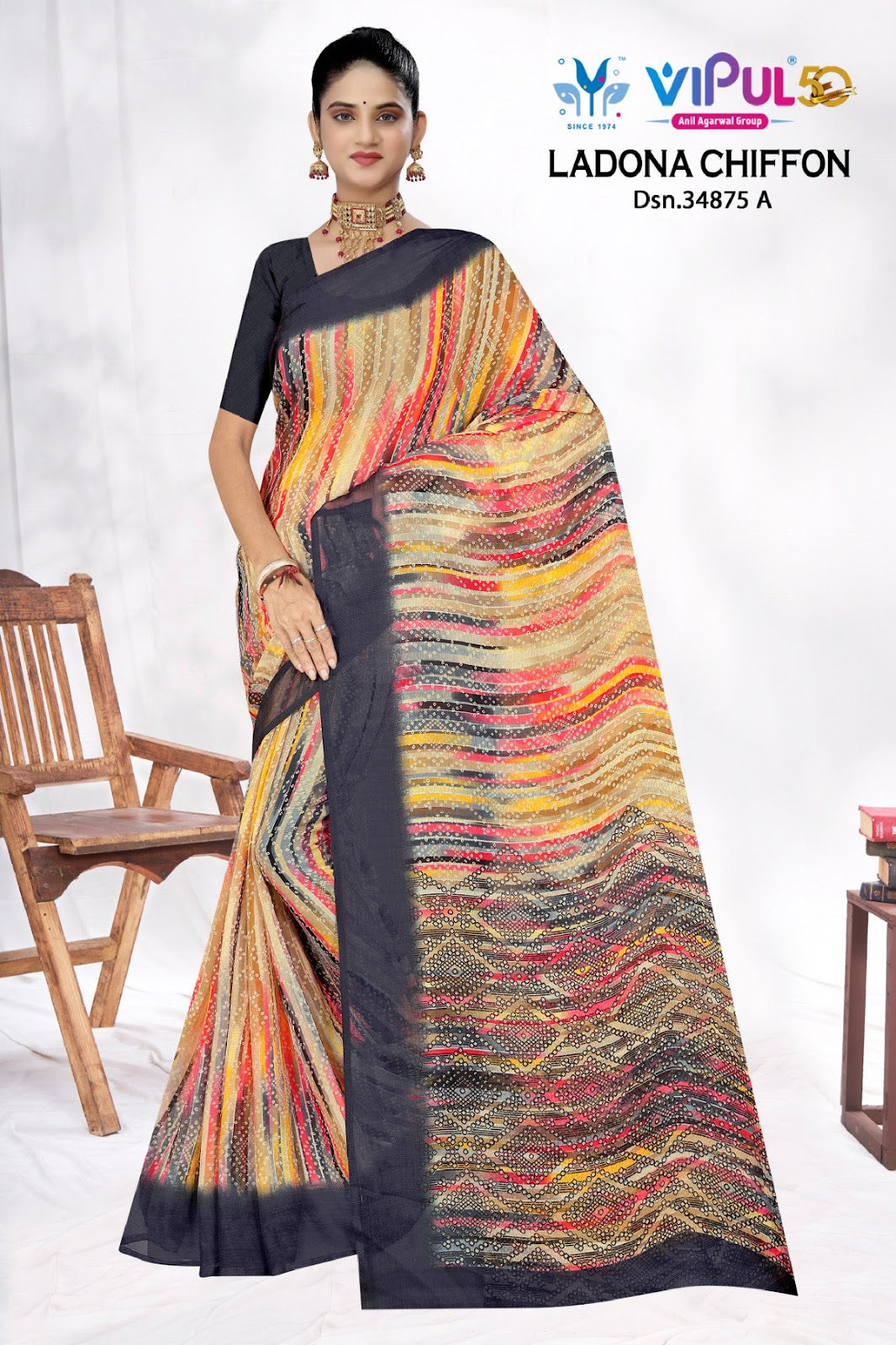 Ladona 34875 Vipul Chiffon Sarees Exporter Gujarat
